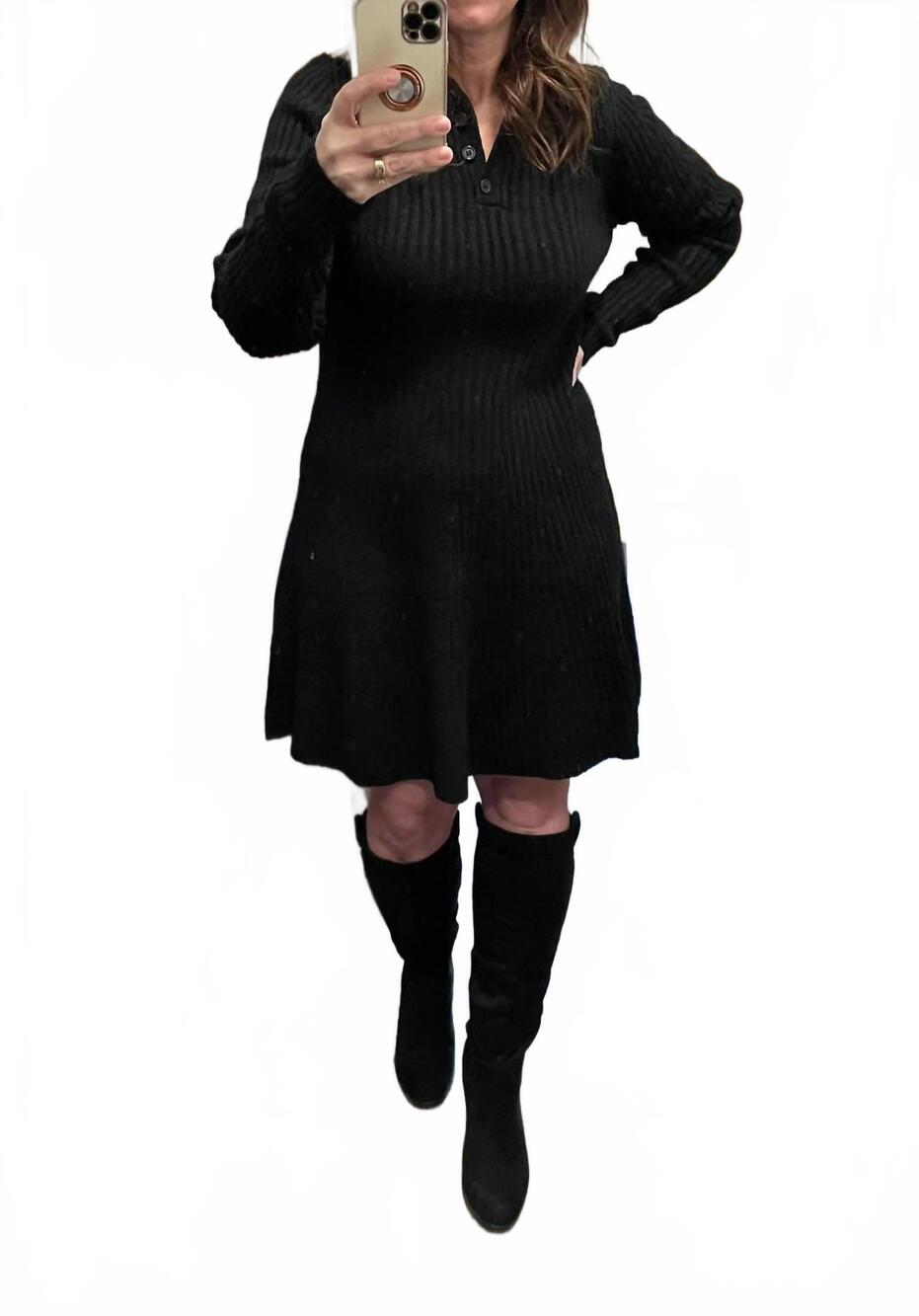 NEW &MERCI ribbed sweater flared mini dress in black